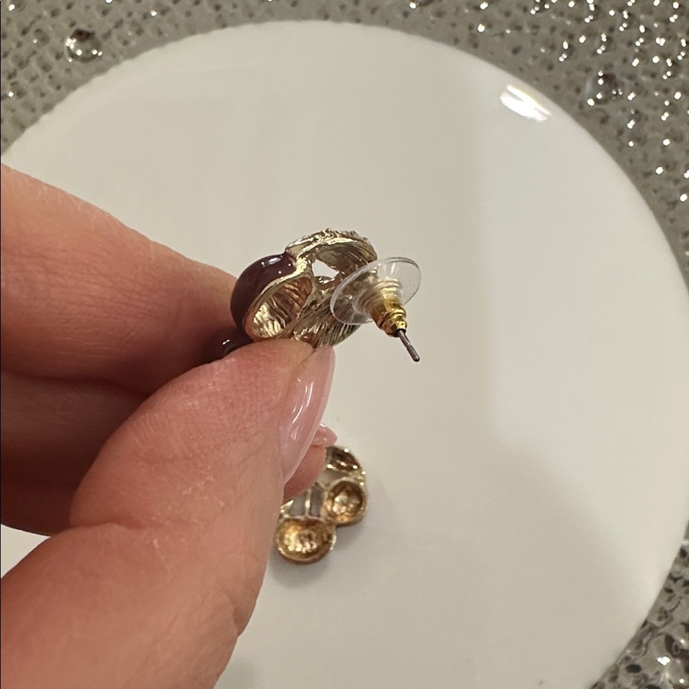 Elegant Gold and Red Cherry Earrings - Picture 4 of 6